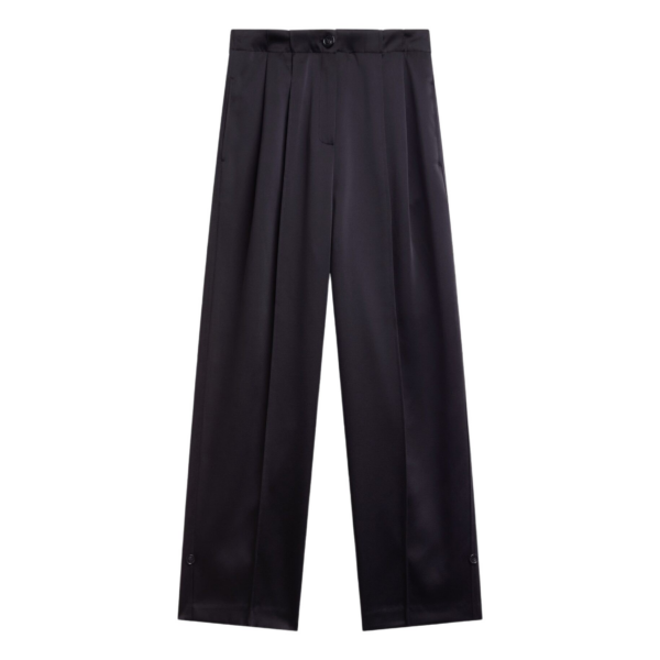 The Frankie Shop Rui Satin Trousers - Black - Oversized Minimalist Pants in Black - Shop at Coveti