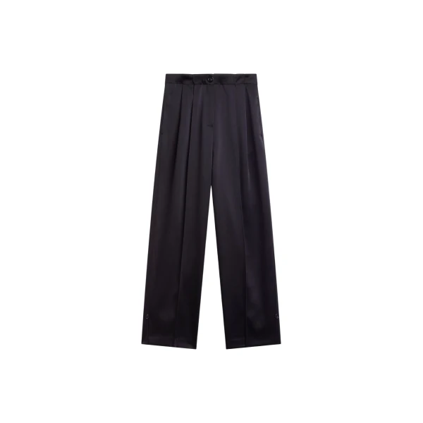 The Frankie Shop Rui Satin Trousers - Black - Oversized Minimalist Pants in Black - Shop at Coveti
