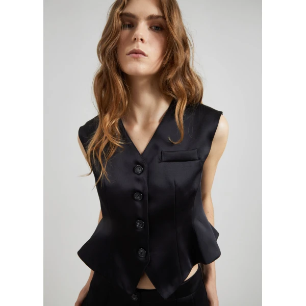 The Frankie Shop Rui Satin Vest – Black, view 2
