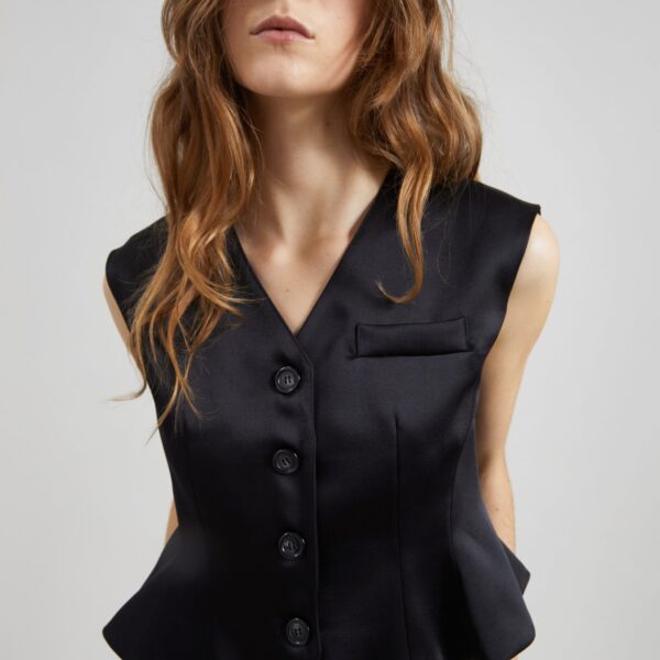 The Frankie Shop Rui Satin Vest - Black - Oversized Minimalist Jackets in Black - Shop at Coveti