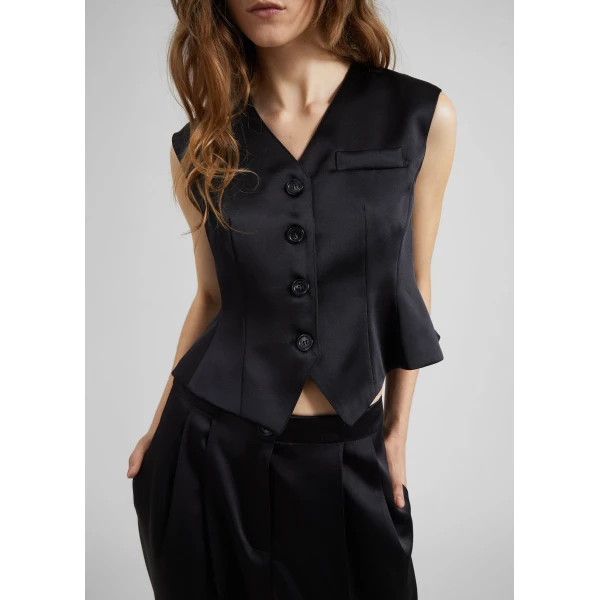The Frankie Shop Rui Satin Vest – Black, view 3