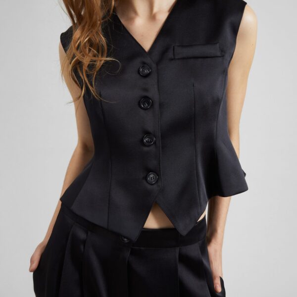 The Frankie Shop Rui Satin Vest - Black - Oversized Minimalist Jackets in Black - Shop at Coveti