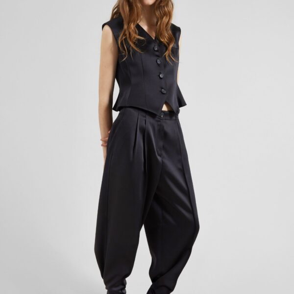 The Frankie Shop Rui Satin Vest - Black - Oversized Minimalist Jackets in Black - Shop at Coveti