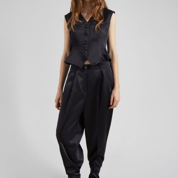 The Frankie Shop Rui Satin Vest - Black - Oversized Minimalist Jackets in Black - Shop at Coveti