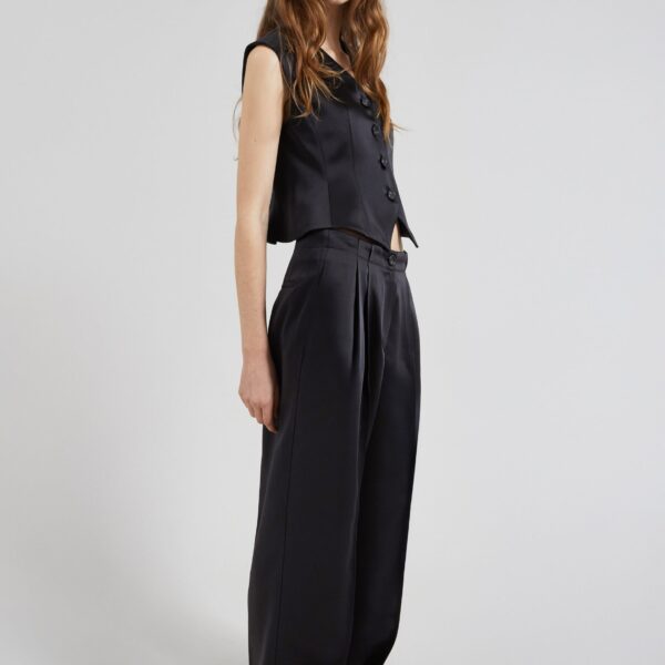 The Frankie Shop Rui Satin Vest - Black - Oversized Minimalist Jackets in Black - Shop at Coveti