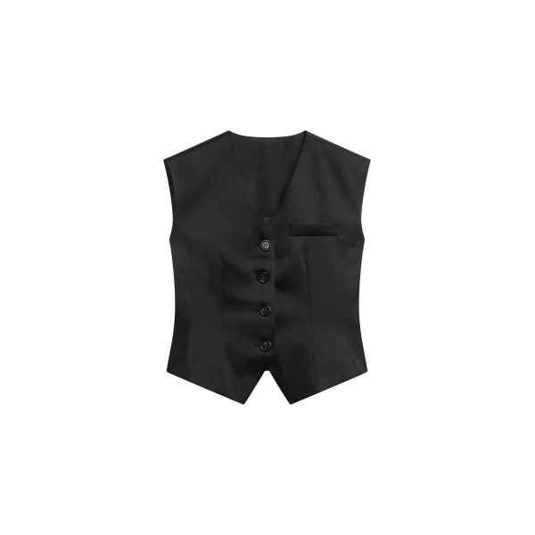 The Frankie Shop Rui Satin Vest - Black - Oversized Minimalist Jackets in Black - Shop at Coveti