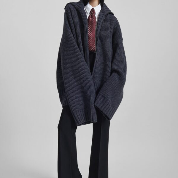 The Frankie Shop Saclay Oversized Zip-Up Cardigan - Charcoal - Oversized Minimalist Knitwear in Grey - Shop at Coveti