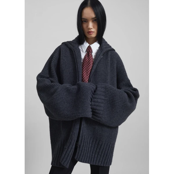 The Frankie Shop Saclay Oversized Zip-Up Cardigan – Charcoal, view 3