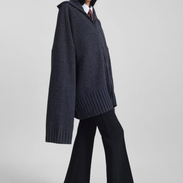 The Frankie Shop Saclay Oversized Zip-Up Cardigan - Charcoal - Oversized Minimalist Knitwear in Grey - Shop at Coveti