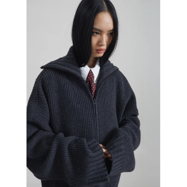 The Frankie Shop Saclay Oversized Zip-Up Cardigan – Charcoal, view 6