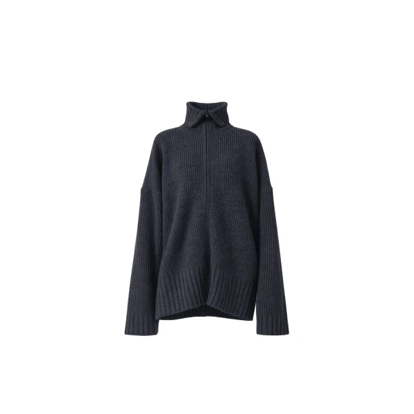 The Frankie Shop Saclay Oversized Zip-Up Cardigan - Charcoal - Oversized Minimalist Knitwear in Grey - Shop at Coveti