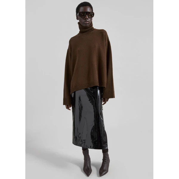 The Frankie Shop Samantha Patent Zip Skirt – Black, view 3
