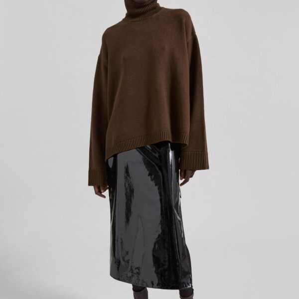 The Frankie Shop Samantha Patent Zip Skirt - Black - Oversized Minimalist Skirts in Black - Shop at Coveti