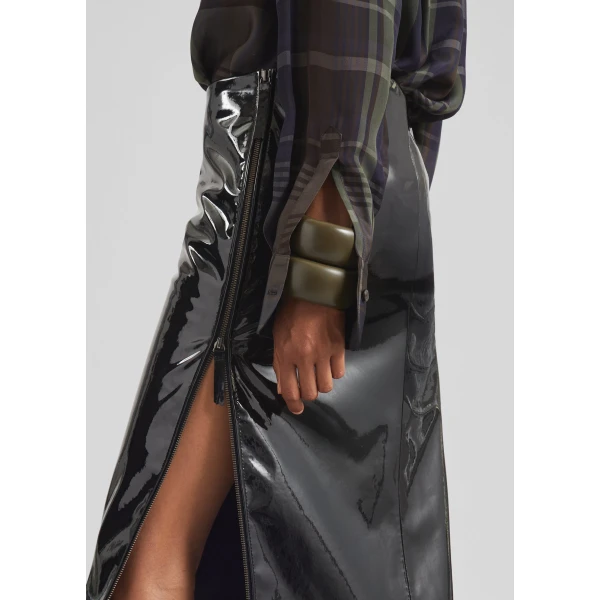 The Frankie Shop Samantha Patent Zip Skirt - Black - Oversized Minimalist Skirts in Black - Shop at Coveti