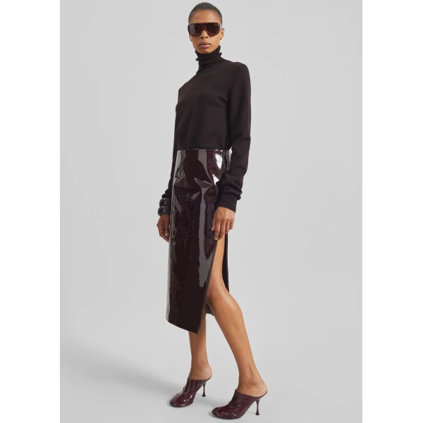 The Frankie Shop Samantha Patent Zip Skirt – Burgundy, view 2