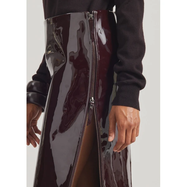 The Frankie Shop Samantha Patent Zip Skirt - Burgundy - Oversized Minimalist Skirts in Red - Shop at Coveti