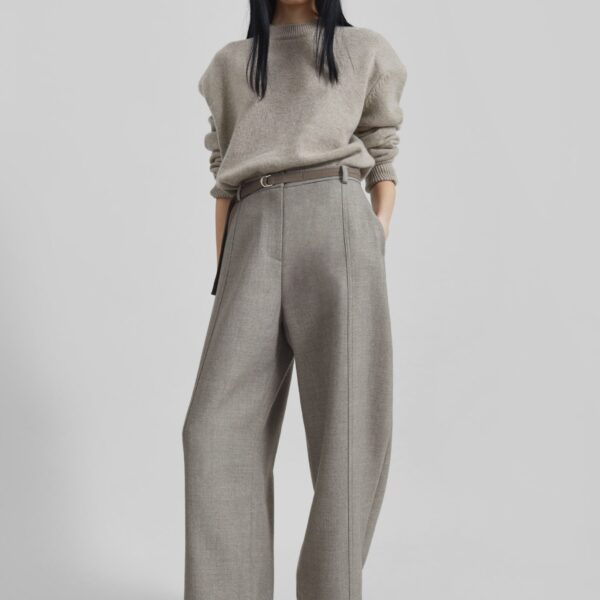 The Frankie Shop Sanve Tapered Leg Pants - Beige Melange - Oversized Minimalist Pants in Beige - Shop at Coveti