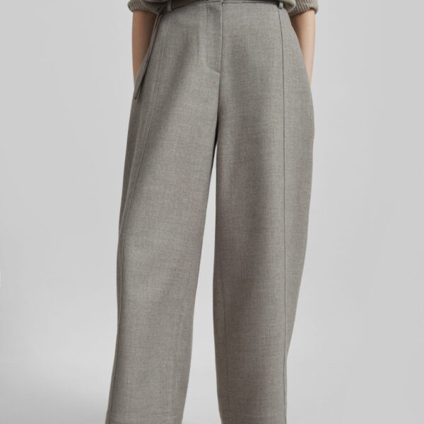 The Frankie Shop Sanve Tapered Leg Pants - Beige Melange - Oversized Minimalist Pants in Beige - Shop at Coveti