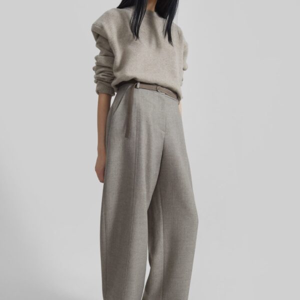 The Frankie Shop Sanve Tapered Leg Pants - Beige Melange - Oversized Minimalist Pants in Beige - Shop at Coveti