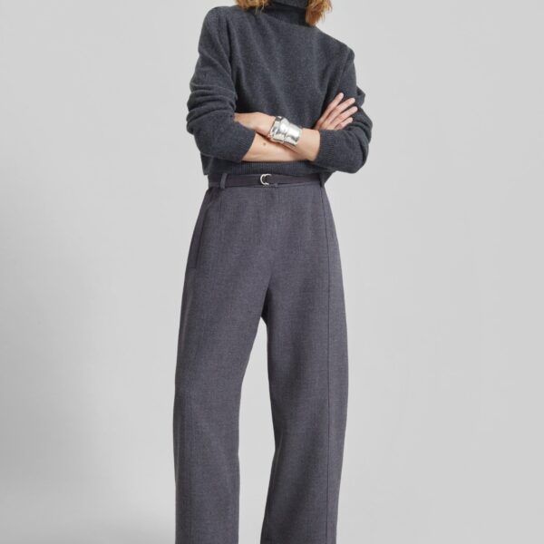 The Frankie Shop Sanve Tapered Leg Pants - Dark Grey Melange - Oversized Minimalist Pants in Grey - Shop at Coveti