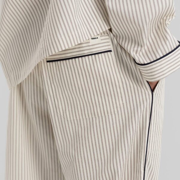 The Frankie Shop Sateen Pyjama Pants - Brown Pinstripe - Oversized Minimalist Loungewear in Multicolour - Shop at Coveti