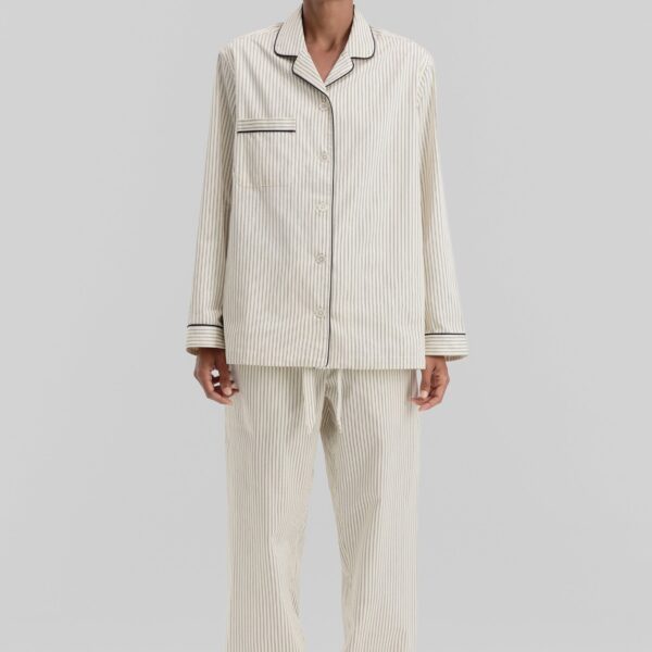 The Frankie Shop Sateen Pyjama Pants - Brown Pinstripe - Oversized Minimalist Loungewear in Multicolour - Shop at Coveti