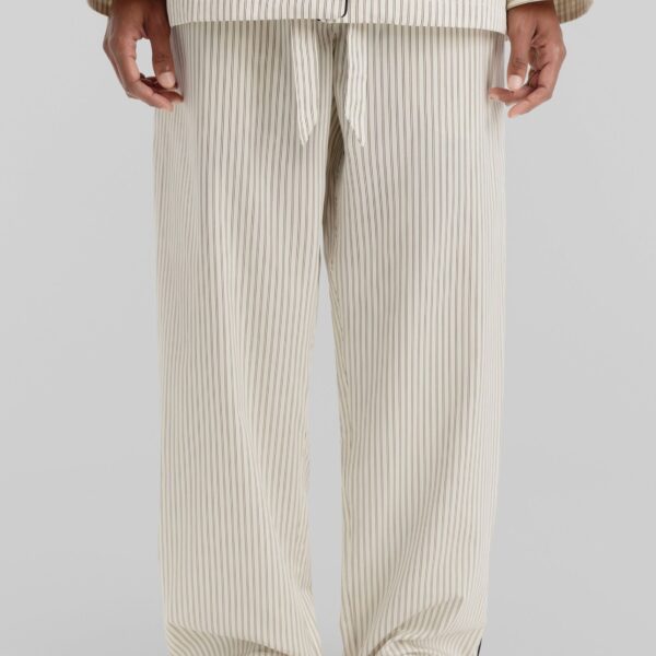 The Frankie Shop Sateen Pyjama Pants - Brown Pinstripe - Oversized Minimalist Loungewear in Multicolour - Shop at Coveti