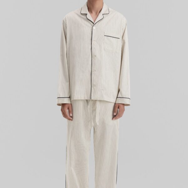 The Frankie Shop Sateen Pyjama Pants - Brown Pinstripe - Oversized Minimalist Loungewear in Multicolour - Shop at Coveti