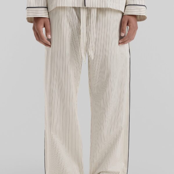 The Frankie Shop Sateen Pyjama Pants - Brown Pinstripe - Oversized Minimalist Loungewear in Multicolour - Shop at Coveti