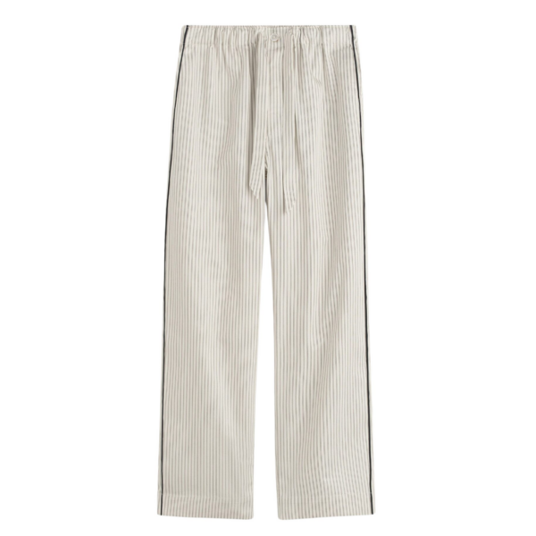 The Frankie Shop Sateen Pyjama Pants - Brown Pinstripe - Oversized Minimalist Loungewear in Multicolour - Shop at Coveti