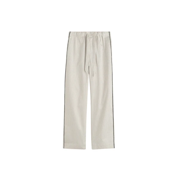 The Frankie Shop Sateen Pyjama Pants - Brown Pinstripe - Oversized Minimalist Loungewear in Multicolour - Shop at Coveti