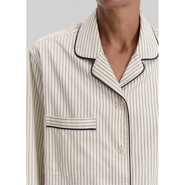 The Frankie Shop Sateen Pyjama Shirt – Brown Pinstripe, view 2
