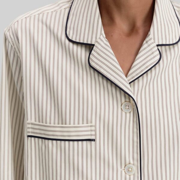 The Frankie Shop Sateen Pyjama Shirt - Brown Pinstripe - Oversized Minimalist Loungewear in Multicolour - Shop at Coveti