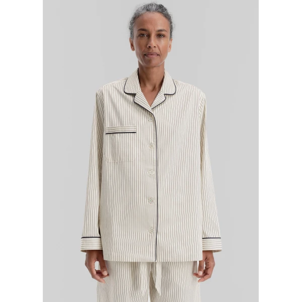 The Frankie Shop Sateen Pyjama Shirt – Brown Pinstripe, view 3