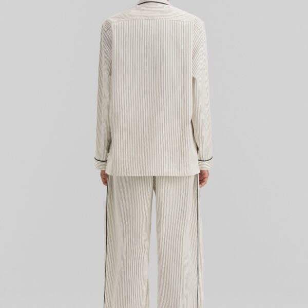The Frankie Shop Sateen Pyjama Shirt - Brown Pinstripe - Oversized Minimalist Loungewear in Multicolour - Shop at Coveti