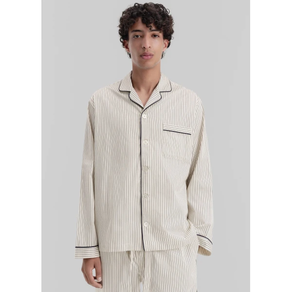 The Frankie Shop Sateen Pyjama Shirt – Brown Pinstripe, view 6