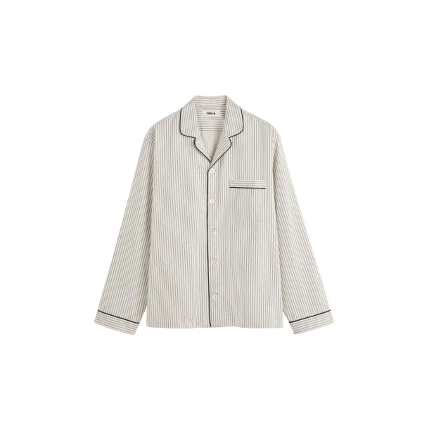 The Frankie Shop Sateen Pyjama Shirt - Brown Pinstripe - Oversized Minimalist Loungewear in Multicolour - Shop at Coveti