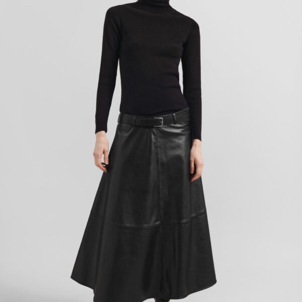 The Frankie Shop Savil Leather Midi Skirt - Black - Oversized Minimalist Skirts in Black - Shop at Coveti