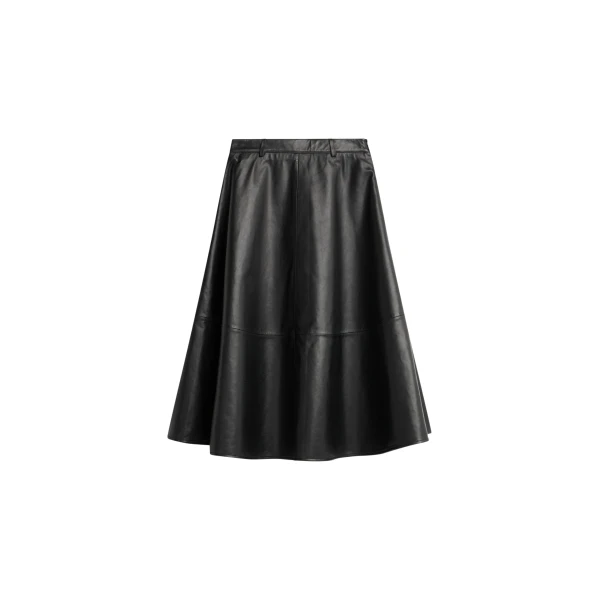 The Frankie Shop Savil Leather Midi Skirt - Black - Oversized Minimalist Skirts in Black - Shop at Coveti