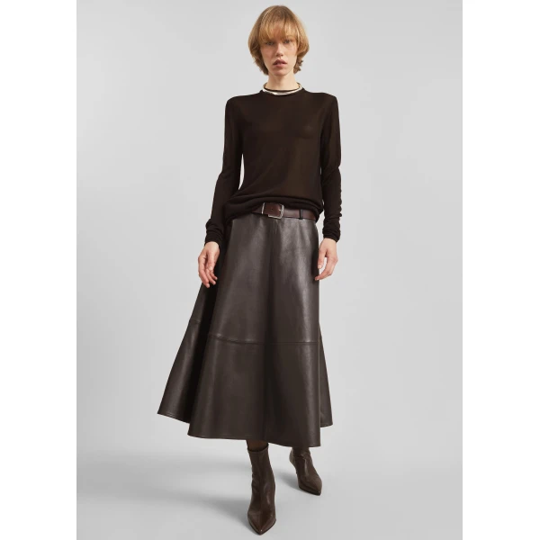The Frankie Shop Savil Leather Midi Skirt – Dark Brown, view 2