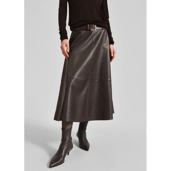 The Frankie Shop Savil Leather Midi Skirt – Dark Brown, view 3