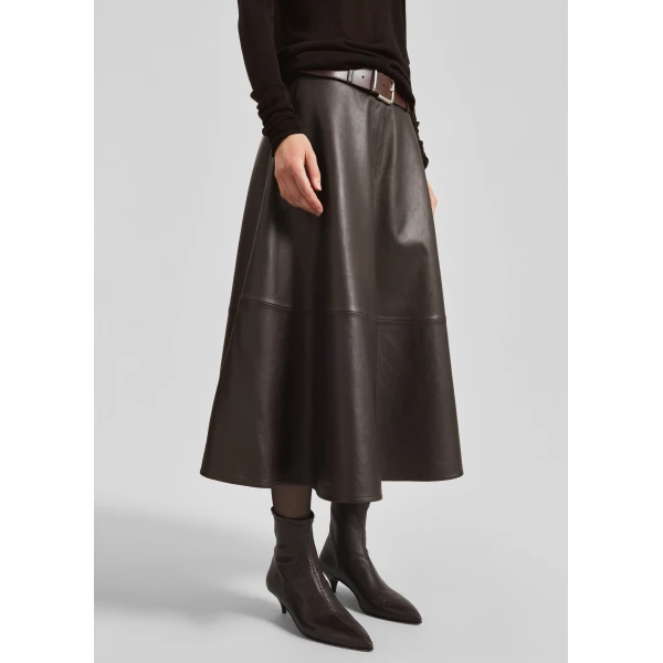The Frankie Shop Savil Leather Midi Skirt – Dark Brown, view 4