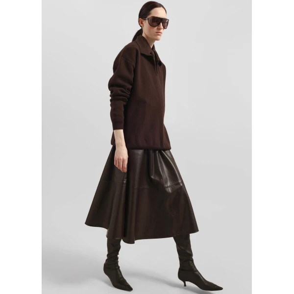 The Frankie Shop Savil Leather Midi Skirt – Dark Brown, view 5