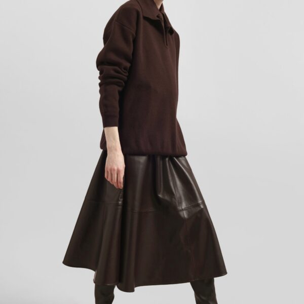 The Frankie Shop Savil Leather Midi Skirt - Dark Brown - Oversized Minimalist Skirts in Beige - Shop at Coveti