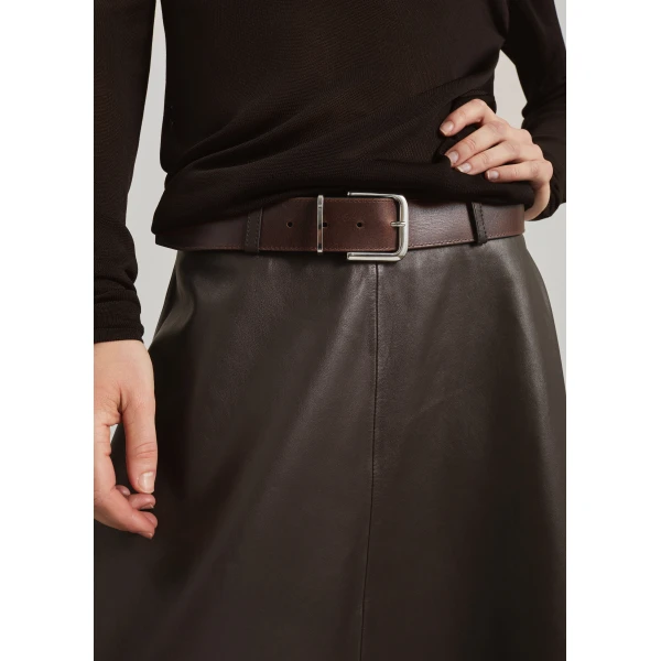 The Frankie Shop Savil Leather Midi Skirt – Dark Brown, view 6