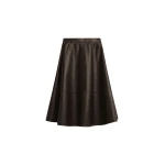 The Frankie Shop Savil Leather Midi Skirt - Dark Brown - Oversized Minimalist Skirts in Beige - Shop at Coveti