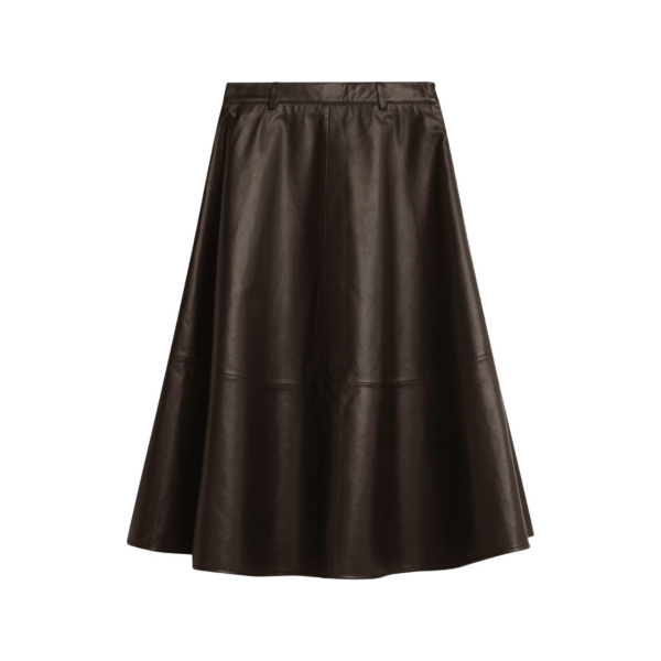 The Frankie Shop Savil Leather Midi Skirt - Dark Brown - Oversized Minimalist Skirts in Beige - Shop at Coveti