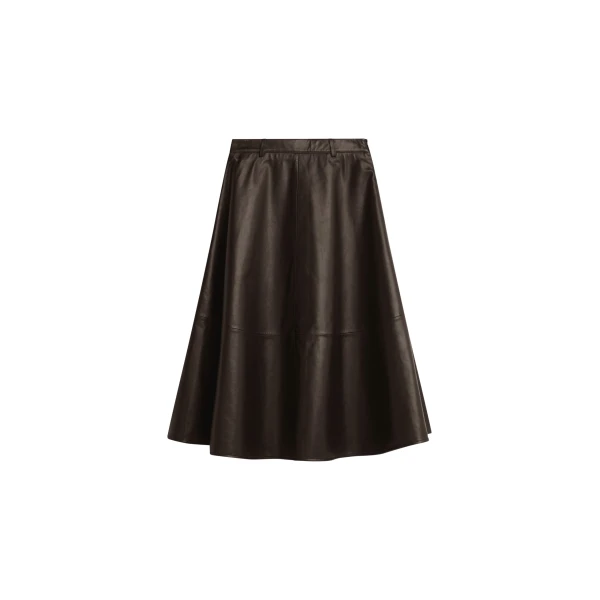 The Frankie Shop Savil Leather Midi Skirt - Dark Brown - Oversized Minimalist Skirts in Beige - Shop at Coveti