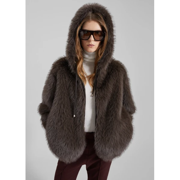 The Frankie Shop Savoie Faux Fur Hooded Jacket – Brown, view 2