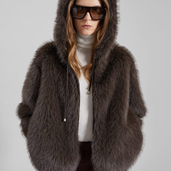 The Frankie Shop Savoie Faux Fur Hooded Jacket - Brown - Oversized Minimalist Jackets in Beige - Shop at Coveti